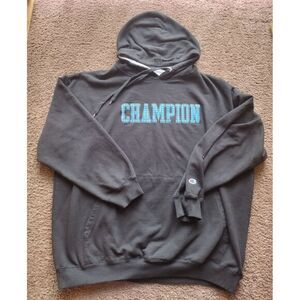 Champion Hoodie Men 3XL Black Pullover Sweatshirt Long Sleeve Spell Out Training